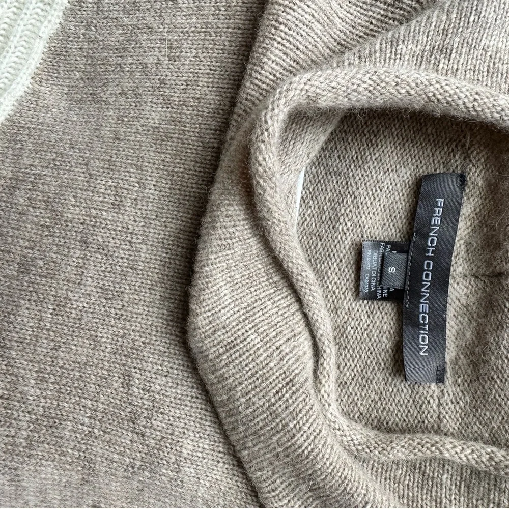 French Connection Wool Sweater Color Block Cream Small Mock Neck Fall Oversized - Picture 5 of 5